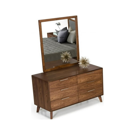 Limari Home Soria 6-Drawer Mid-Century Wood & Stainless Steel Dresser in Walnut