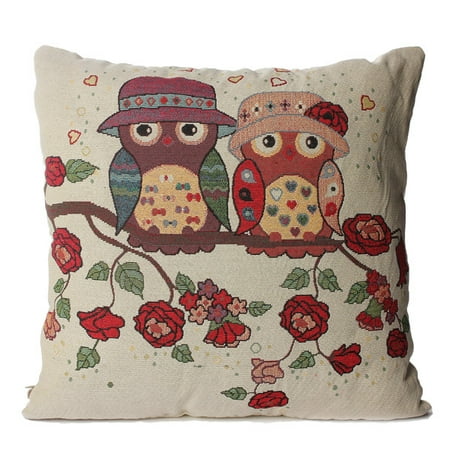Cotton Linen Owl Bird Decorative Throw Pillow Case Cushion Cover