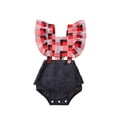 thumbnail image 2 of Qiylii Baby Girls Plaid Patchwork Bodysuit, Fly Sleeve Square Collar Romper, 2 of 8