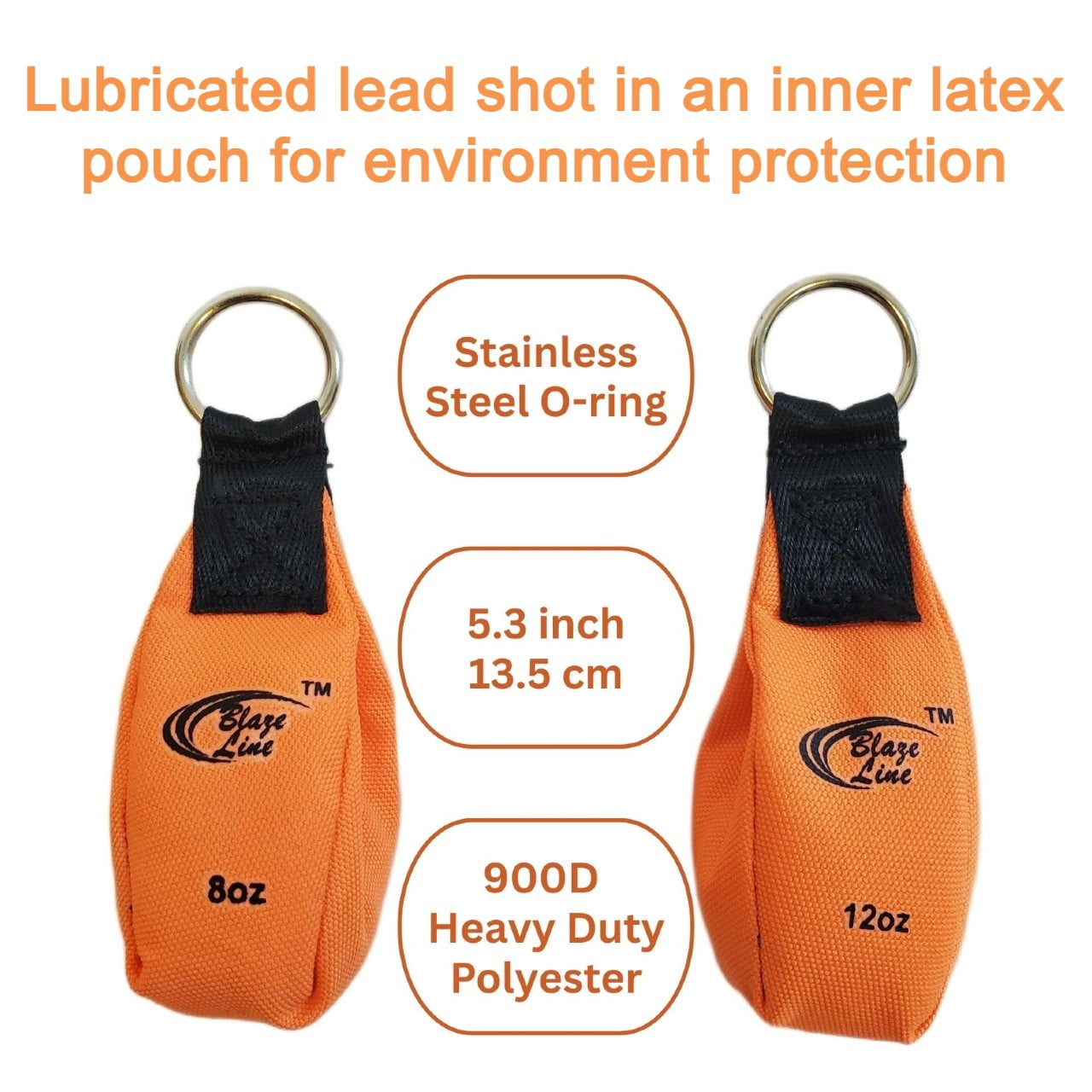 Blaze Line Arborist Throw Line Weight Ball Pouch Bag for Tree Rope Climbing 2-Pack 8 and 12 oz- Bright Orange