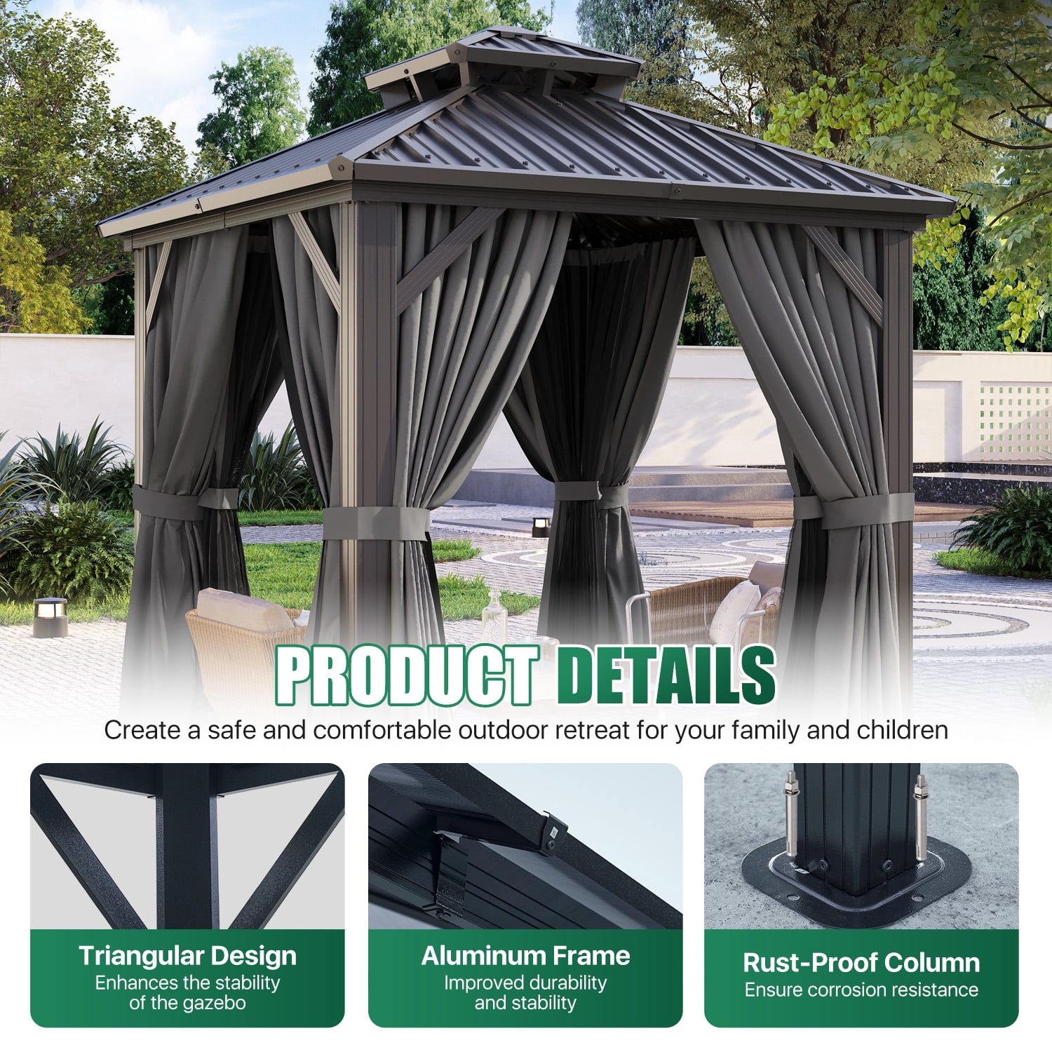 Clouddwell 8' x 8' Gazebo for Patio, Gazebo Pergola with Sloped Roof, Large Wall-Mounted Heavy Duty Awnings, for Deck, Patio and Backyard,Gray