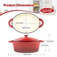 thumbnail image 3 of 4.5 QT Enameled Cast Iron Oval Dutch Oven Nonstick Soup Pot with Self-Basting Lid Heat Resistant 500°F for All Stovetops Induction Gas Grill, Oven & Refrigerator Safe, 3 of 6