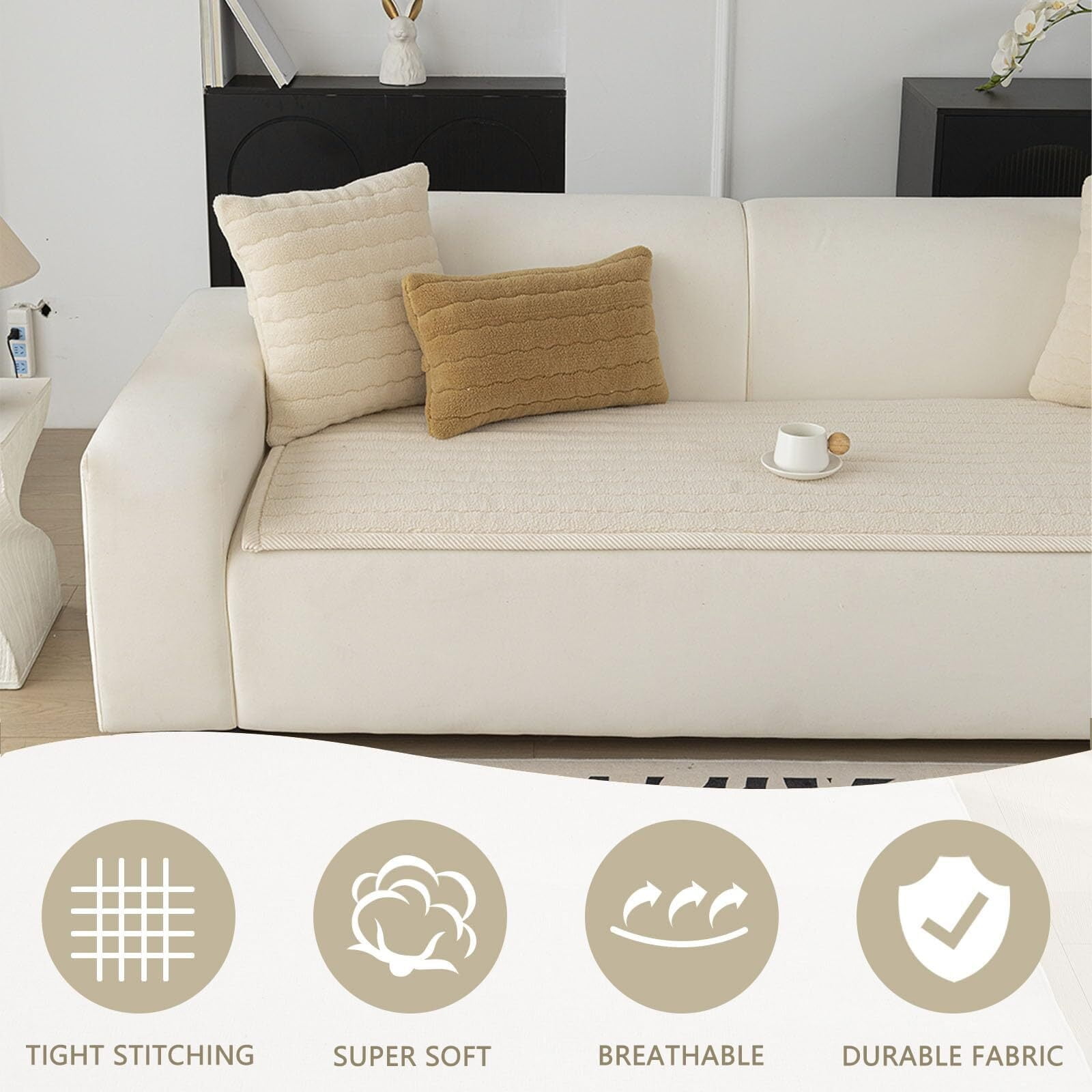 Washable Pet Couch Cover Non-Slip Sofa Covers for Dogs Pet-Friendly Soft Sherpa Dog Couch Protector Mat for Sectional Sofa