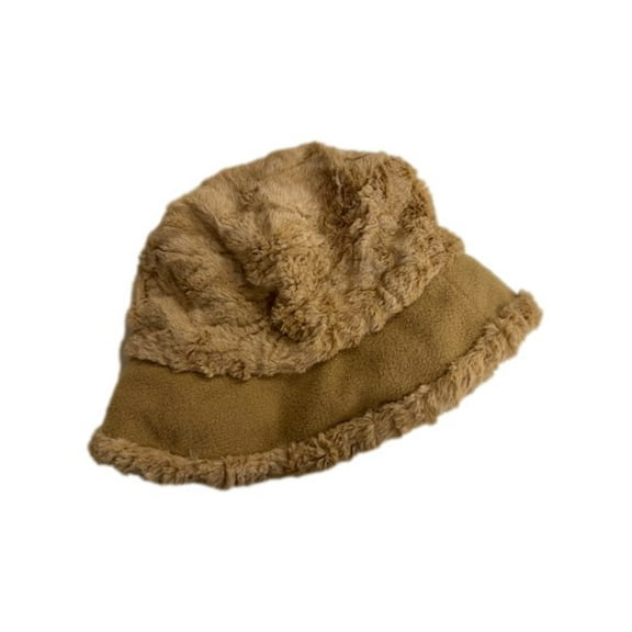 Isotoner Womens Tan Fluffy Textured Fleece Stripe Bucket Hat Cap