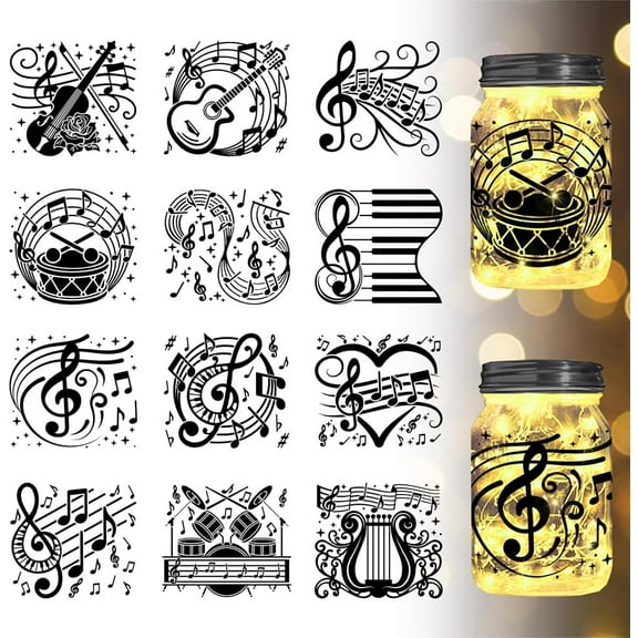 DIY Musical Instrument Silhouette Window Cutout Paper Musical Note Plastic Lantern Jar Decals Paper for Lighting Decoration Paper Cut Light Box Home Decor DIY
