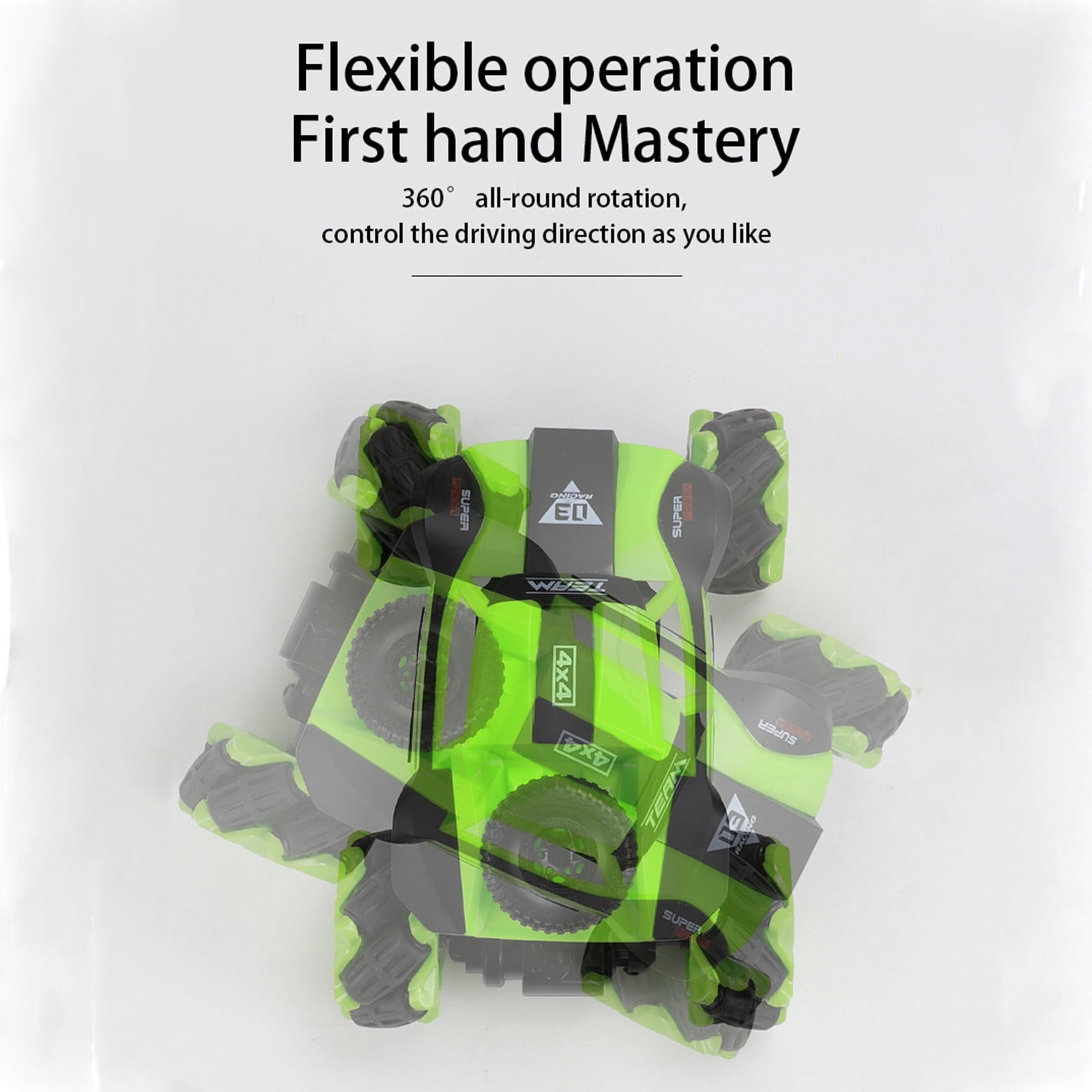Green 4Wd Remote Control Stunt Car Gesture Sensing Twisting Off-Road Led Climbing Crawler Toy