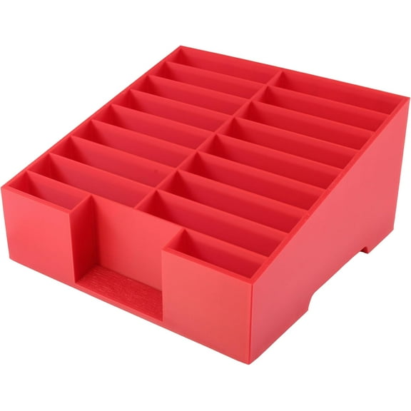 PowerTRC 16-Grid Cell Phone Holder for Classroom, Office Desktop Organizer Storage Box Mobile Phone Management – 3D Printed in USA (Red)