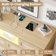 thumbnail image 6 of TROPOW Natural Rattan Dresser for Bedroom with LED Light and Charging Station, 6 Drawer Double Dressers, Modern Wooden Dresser Chest, Beside Table for Closet, Nursery, Living Room, Natural, 6 of 7
