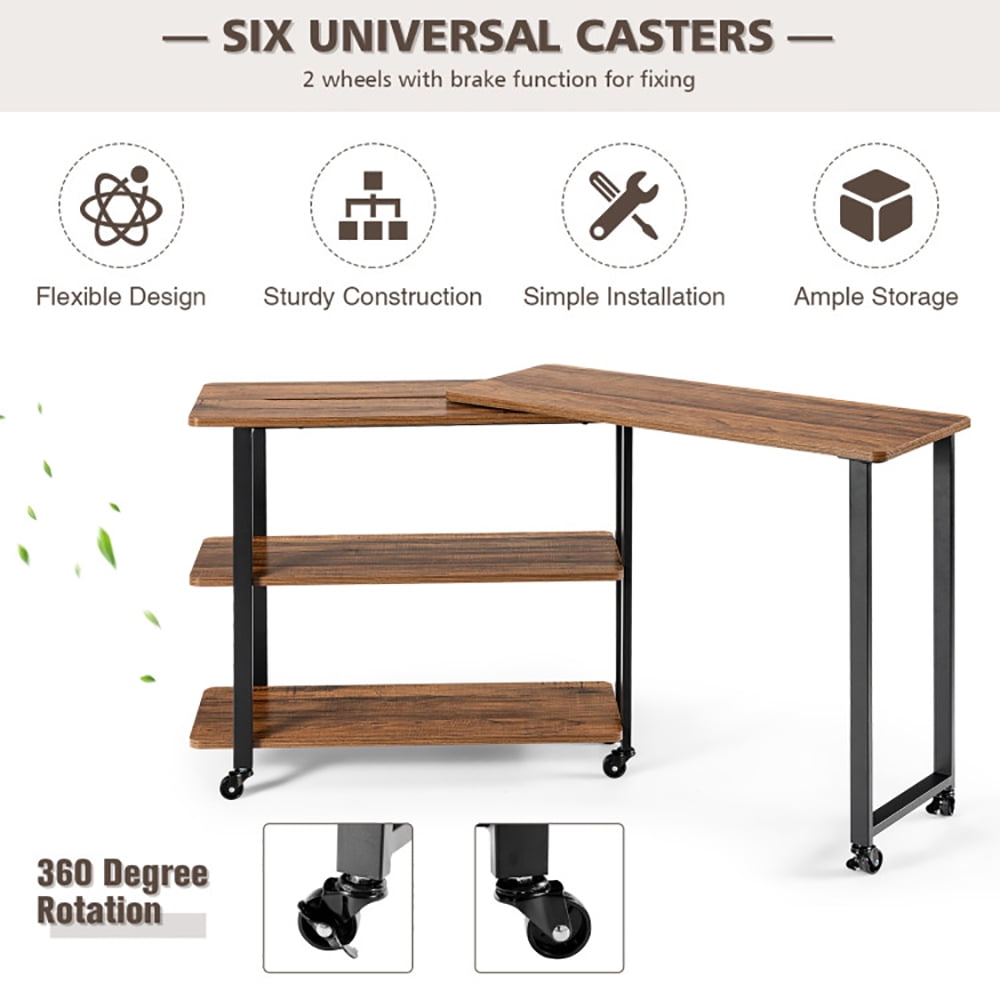 Finihen 360° Free Rotating Sofa Side Table, Couch Table, Snack Table, Rotating Sofa Side Table with Storage Shelves and Wheels, for Home, Office, Brown Finihen 360° Free Rotating Sofa Side Table, Couch Table, Snack Table, Rotating Sofa Side Table with Storage Shelves and Wheels, for Home, Office, Brown