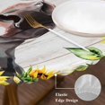 thumbnail image 3 of Farmhouse Cow Round Tablecloth, Fitted Table Cover with Elastic for 55"-60" Round Tables, Pastoral Sunflower Botanical Gray Wooden Table Cloth Outdoor Indoor Dinning Party Waterproof Tablecloths, 3 of 7