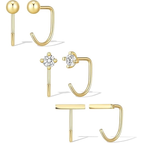 DESIGNICE Backless Half Hoop Earrings Gold Silver Stay Closed Open Hoop Earrings for Women Small Huggie for Mutiple Piercing Lightweight No Back Poke Free Comfort Fit Sleep in Trendy Jewelry Gift