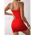 thumbnail image 4 of Women's Sleeveless Ruched Spaghetti Strap Bodycon Mini Dress Red XS, 4 of 8