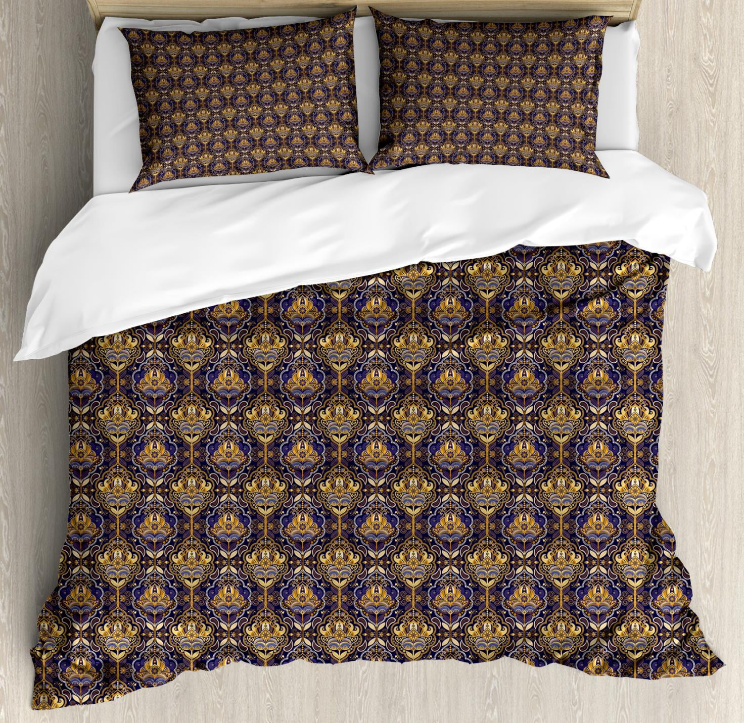 Asian Duvet Cover Set, Oriental Antique Pattern Arabic Foliage Ethnic