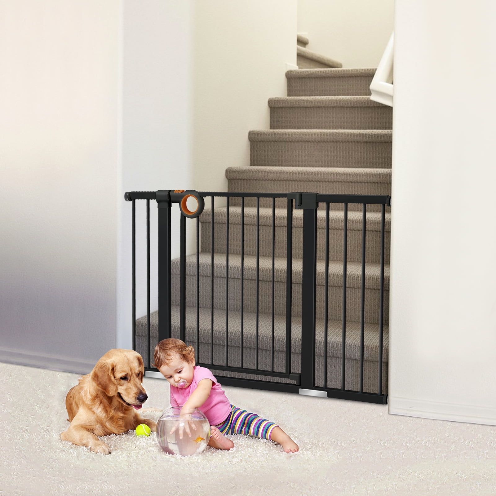 Baby Gate for Stairs, Yacul 29.3-51.5 Extra Wide Child Safety Gates with  Door, Walk Thru Dog Gate for House, Wide Walk Thru Openings 22.5”, Tall