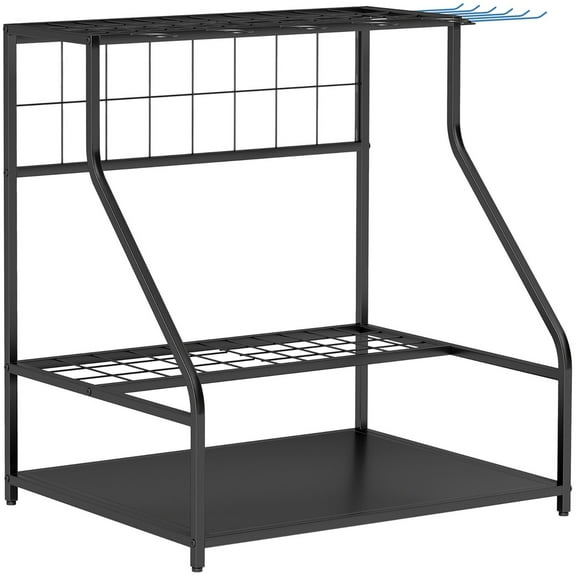 3-Tier Yard Tool Storage Rack, Garden Tool Organizer with Hooks for Long-Handled, Broom, Shovel, Blue