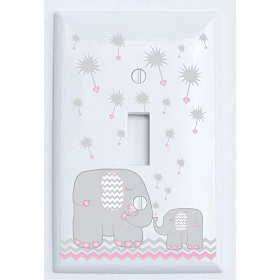Single Toggle Pink and Grey Dandelion Elephant Light Switch Plates CoversElephant Nursery Decor (Pink Dandelion Elephant Switch Plate)