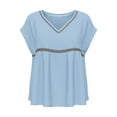 thumbnail image 3 of Paiwinds Women's V-Neck Short Sleeve Button Down Shirt Casual Loose Fit Blouse Soft Polyester Solid Color Summer Top, 3 of 9