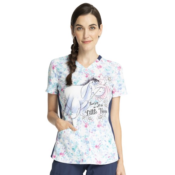 Tooniforms Scrubs Top For Women V-Neck Print TF780, L, Find Joy