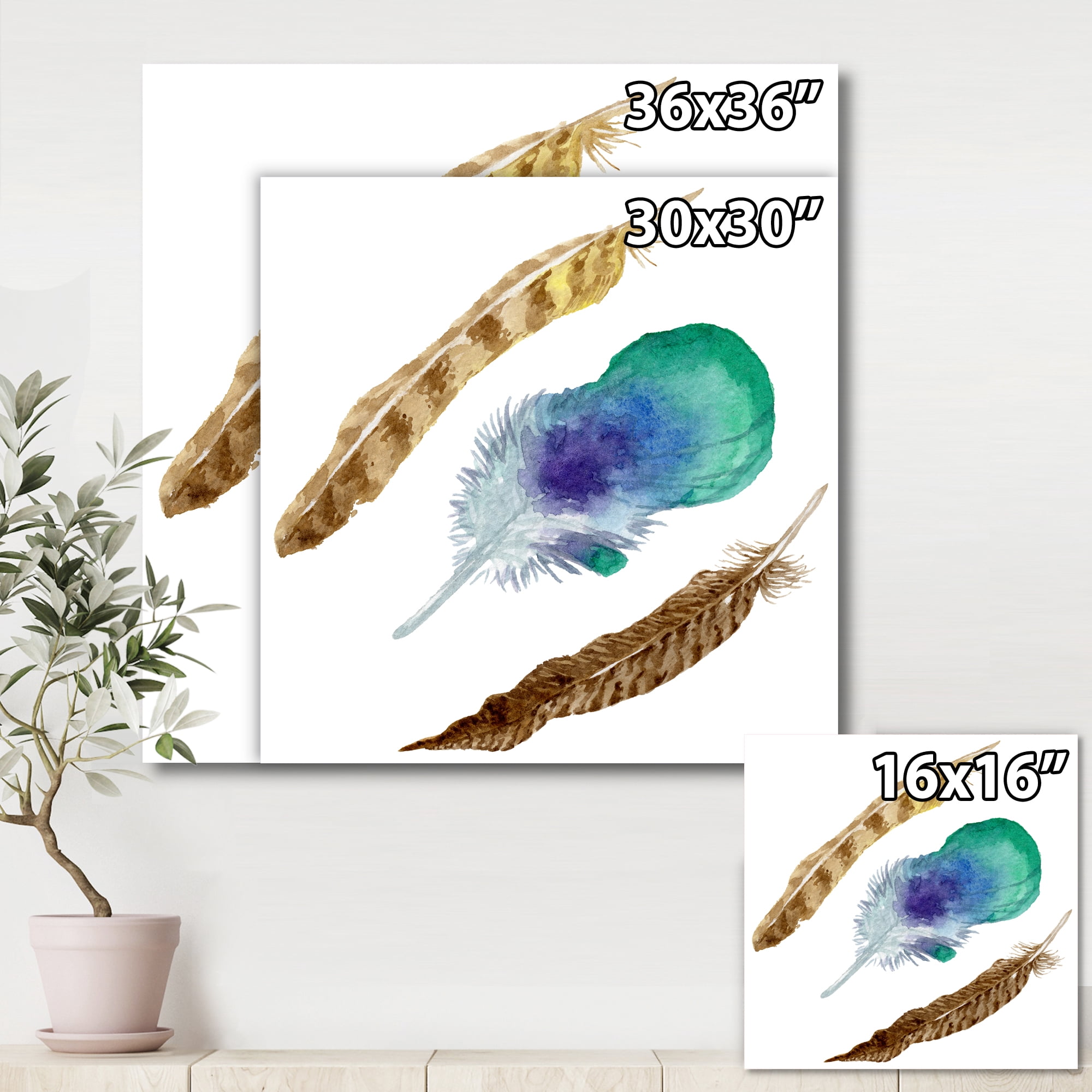 Designart ' Abstract Bird Feather From Wing Isolated ' Bohemian & Eclectic Canvas Wall Art Print