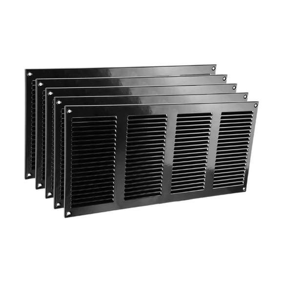 Vent Systems 16"" x 8"" Inch Pack of 5 Black Air Vent Cover Metal Air Return Grill with Built in Pest Guard Screen HVAC Vent Cover for Home Improvement Vent Duct Cover