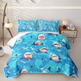 thumbnail image 2 of Feelyou Cartoon Shark Twin Quilt Set for Boys Girls, Ocean Cute Marine Wildlife Twin Coverlet Set, Blue, 2-Piece, 2 of 7