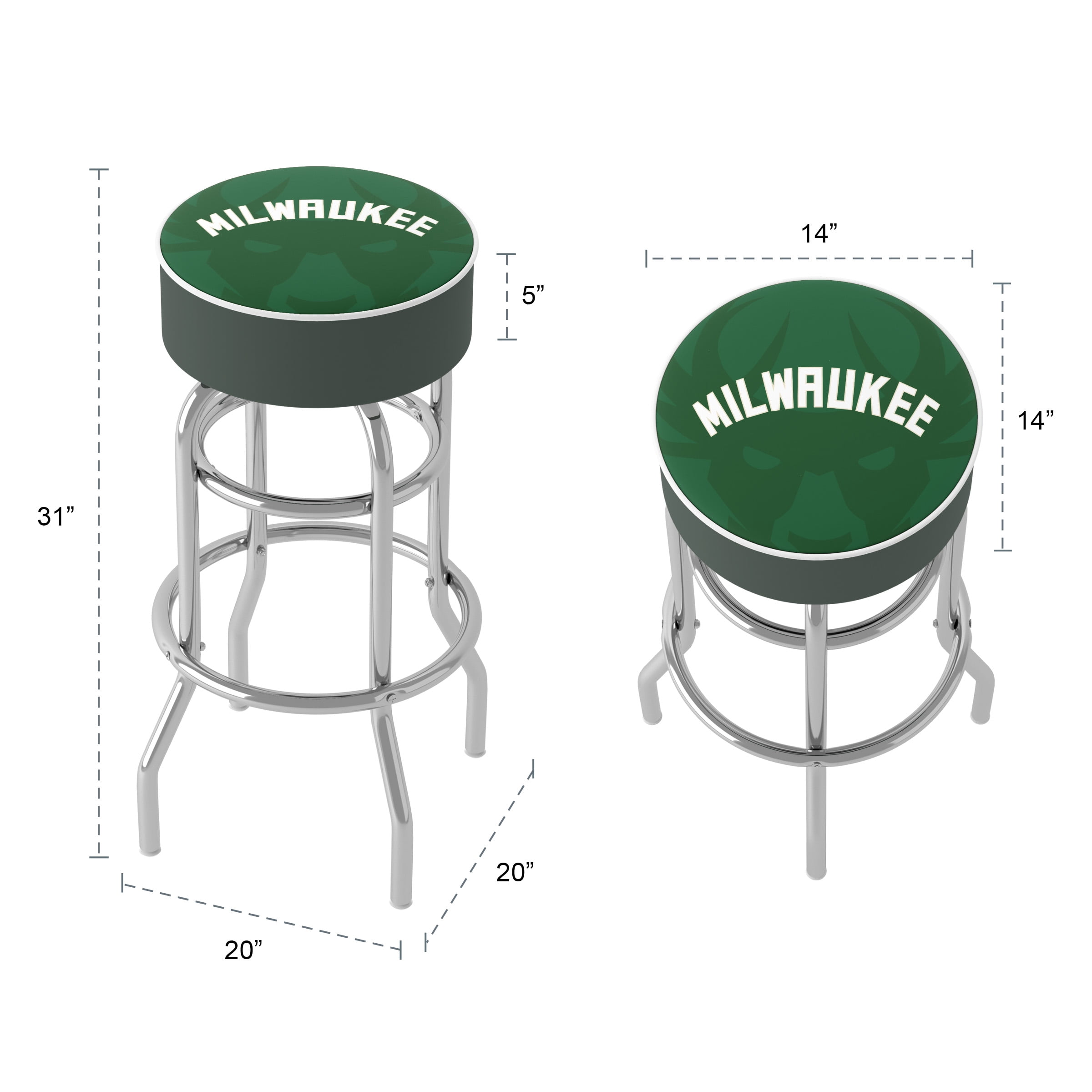 Trademark Gameroom Milwaukee Bucks Fade Bar Stool with Padded Seat