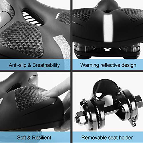 PAGETOC Extra Comfort Wide Bike Seat,Upgraded Dual Shock Absorber Ball Bicycle Seats for Men Women,High Density Memory Foam Bike Saddle Leather Padded with Reflective Strip Mounting Tools Rain Covers 