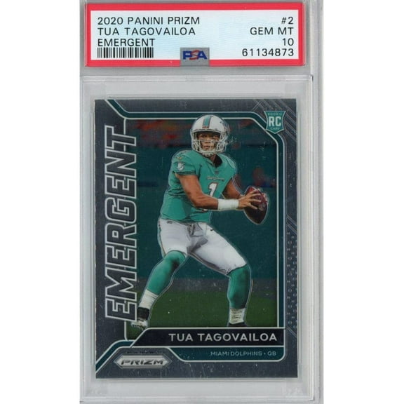 Graded 2020 Panini Prizm Tua Tagovailoa #2 Emergent Rookie RC Football Card PSA 10 Gem Mint