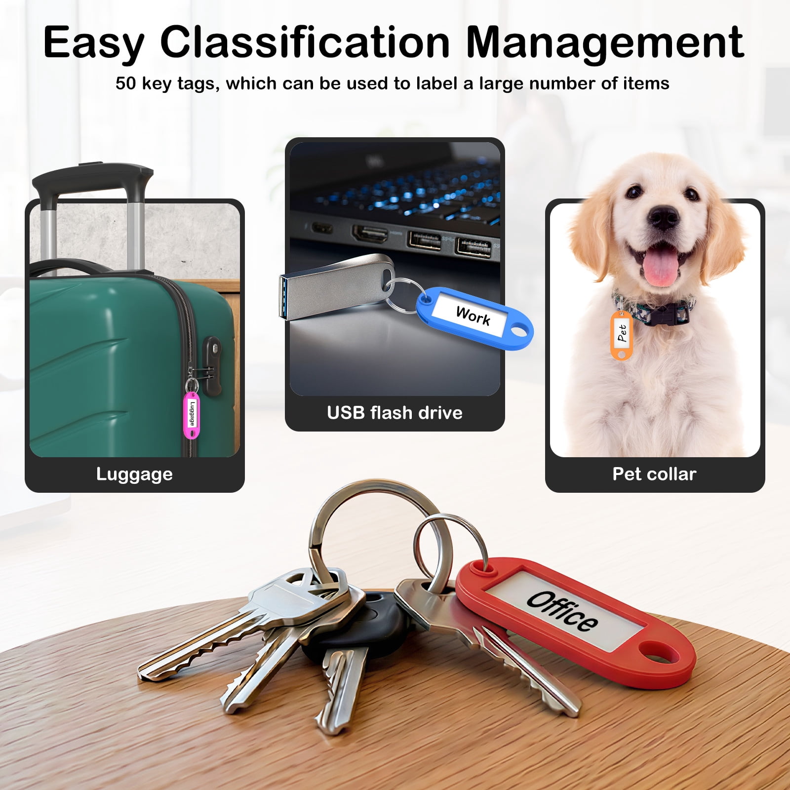 Grusce 500 Pack Tough Plastic Key Tag with Split Ring and Clear Label Window Portable Key Label for Keychain Suitcase USB Drive Toolbox