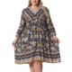 thumbnail image 1 of Vestido de verano de talla grande Agnes Orinda para mujeres, casual, bohemio, floral, con cuello en V, manga 3/4, midi, corto, vestido de playa 3X negro y amarillo, 1 of 6