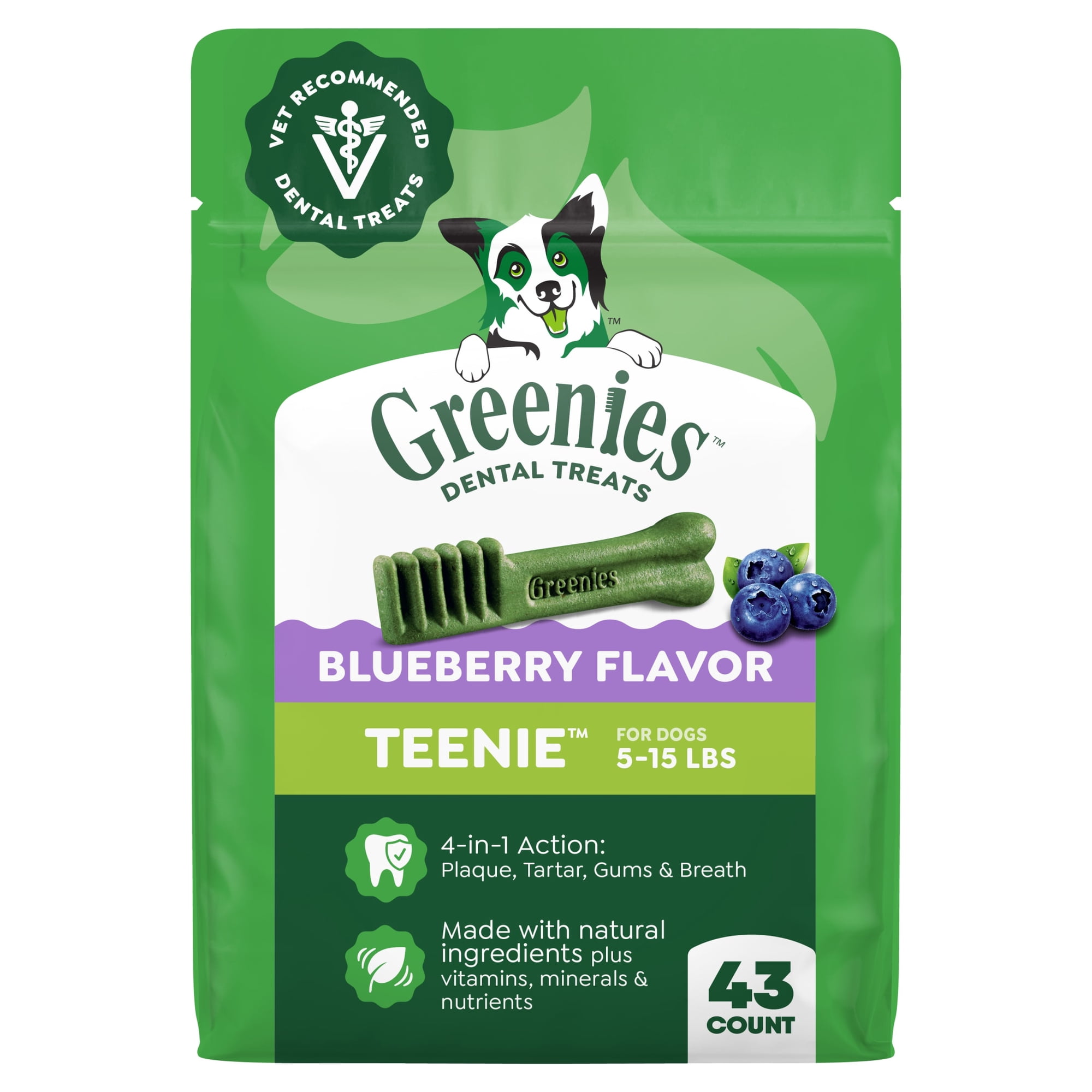 Greenies Blueberry Flavor Adult Natural Dental Dog Treats Teenie Size, 12 oz Pack (43 Count)