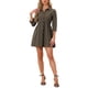 thumbnail image 1 of Vestido de camisa para mujer Inspire Chic de manga 3/4, con botones, mini vestido, marrón oscuro, talla XL, 1 of 6