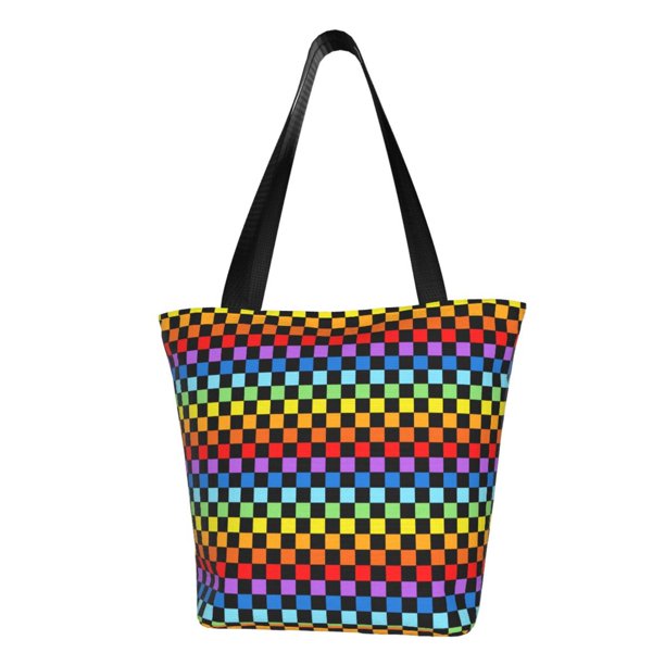 Easygdp Rainbow Chequerboard Bolso de Hombro para Mujer, Bolso Bandolera y Cartera de Mano Elegante para Uso Diario