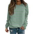 thumbnail image 2 of CLOISE Sweatshirt Womens Striped Oversized Sweatshirts Crew Neck Long Sleeve Hoodies Shirts Green Basic Tees Fall Comfy Preppy Outfits XL, 2 of 5