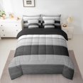 thumbnail image 3 of Manfei Adult Modern Abstract 7-Piece Bedding Comforter Set, Fashion Stripe Ombre King Bedding Sets, Dimgrey Art Reversible Bed Sheets, Luxury Bedroom Decor, 3 of 8