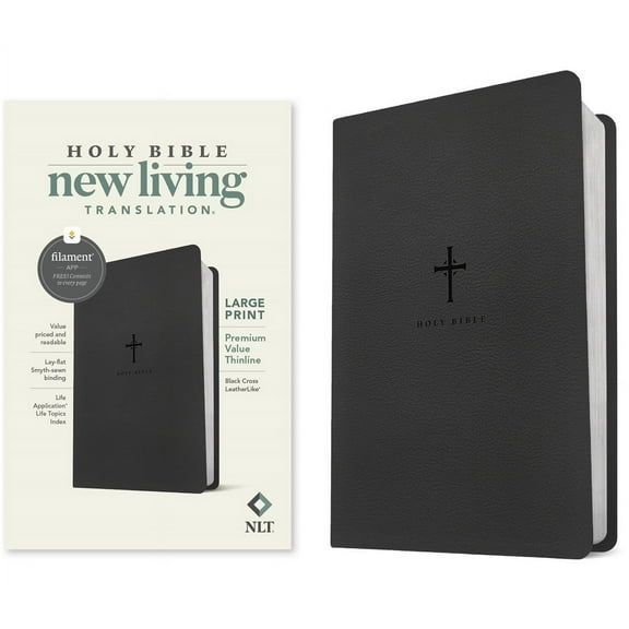 NLT Large Print Premium Value Thinline Holy Bible Filament Enabled Edition-Black Cross LeatherLike