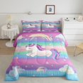 thumbnail image 2 of Girls Rainbow Unicorn King Comforter Set,Cartoon Unicorn Pattern Bedding Set,Colorful Geometric Stripes Down Comforter for Kids Boys Bedroom Decor Princess Style Cute Animals Bedding Comforter Sets, 2 of 7