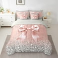 thumbnail image 2 of Feelyou Fashion Pink Bow Bedding Comforter Set 7-Piece, Sequin Print King Bedding Sets, Princess Style Bed Sheets, Microfiber Bedroom Decorative, 2 of 7