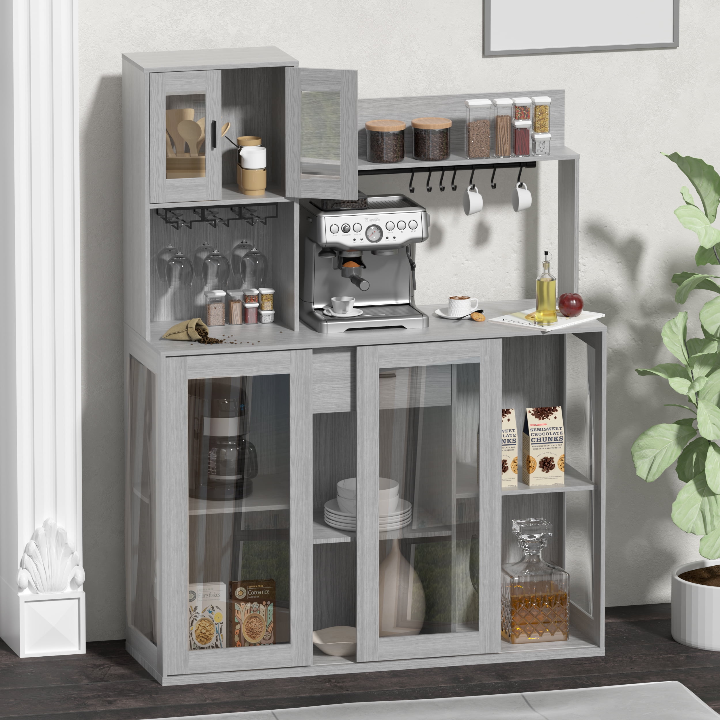VIVISPECIAL Coffee Bar 62" Kitchen Buffet Storage with