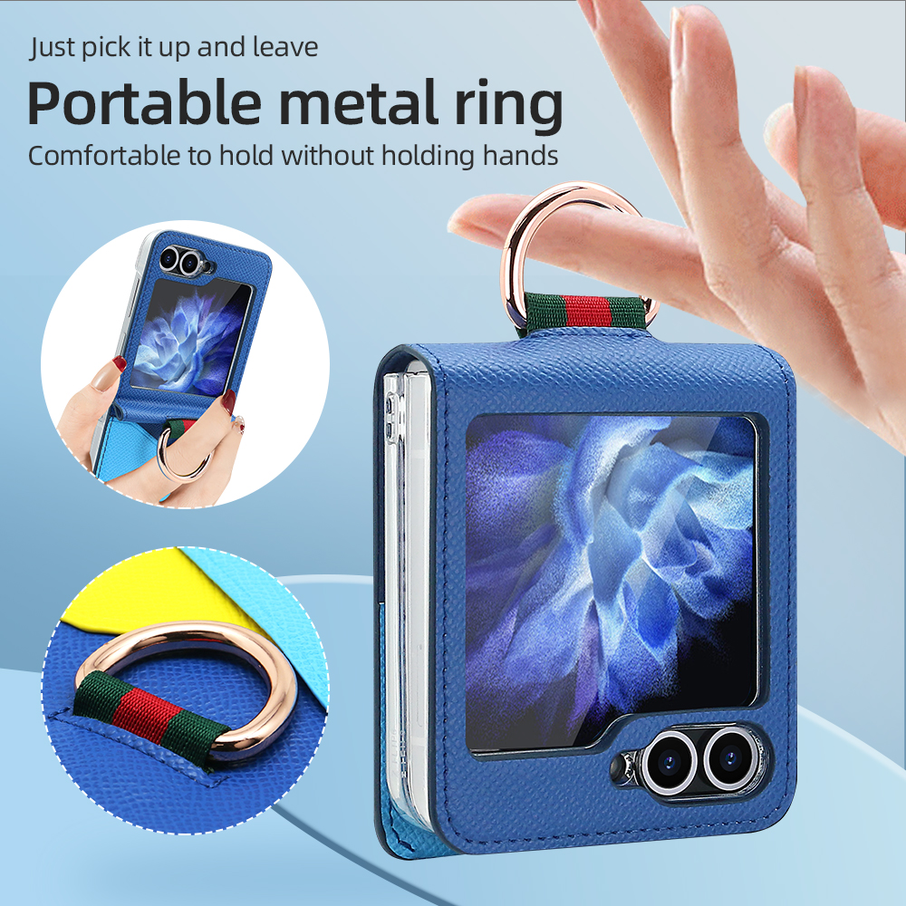 Fashion contrast color leather phone case for Samsung Galaxy Z flip 6 5 4 3 flip6 flip5 ring holder card slot folding cover
