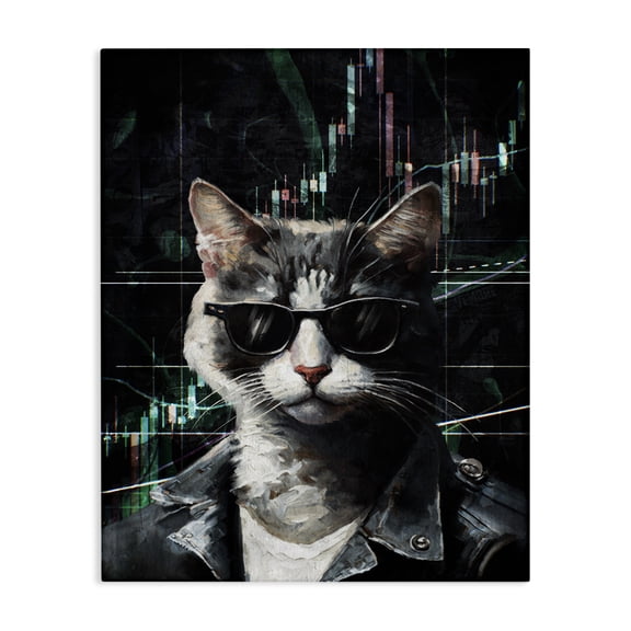 Stupell Industries Trendy Cat Sunglasses Animals Painting Wrapped Canvas Art Print Wall Art, 16 x 20