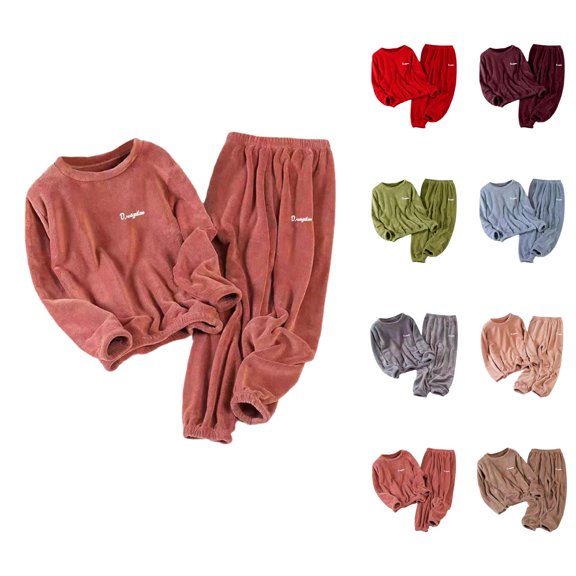 Flannel Pajamas for Women 2026 Winter Soft Warm Crewneck Pj Set Cozy Loungewear