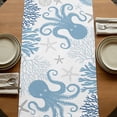 thumbnail image 5 of Navy Blue Octopus Coastal 70 Inch Table Runner, Nautical Coral Starfish Farmhouse Dresser Scarf Cotton & Linen Tablerunner for Dining/Kitchen Island/Holiday Party Décor 13" x 70", 5 of 9