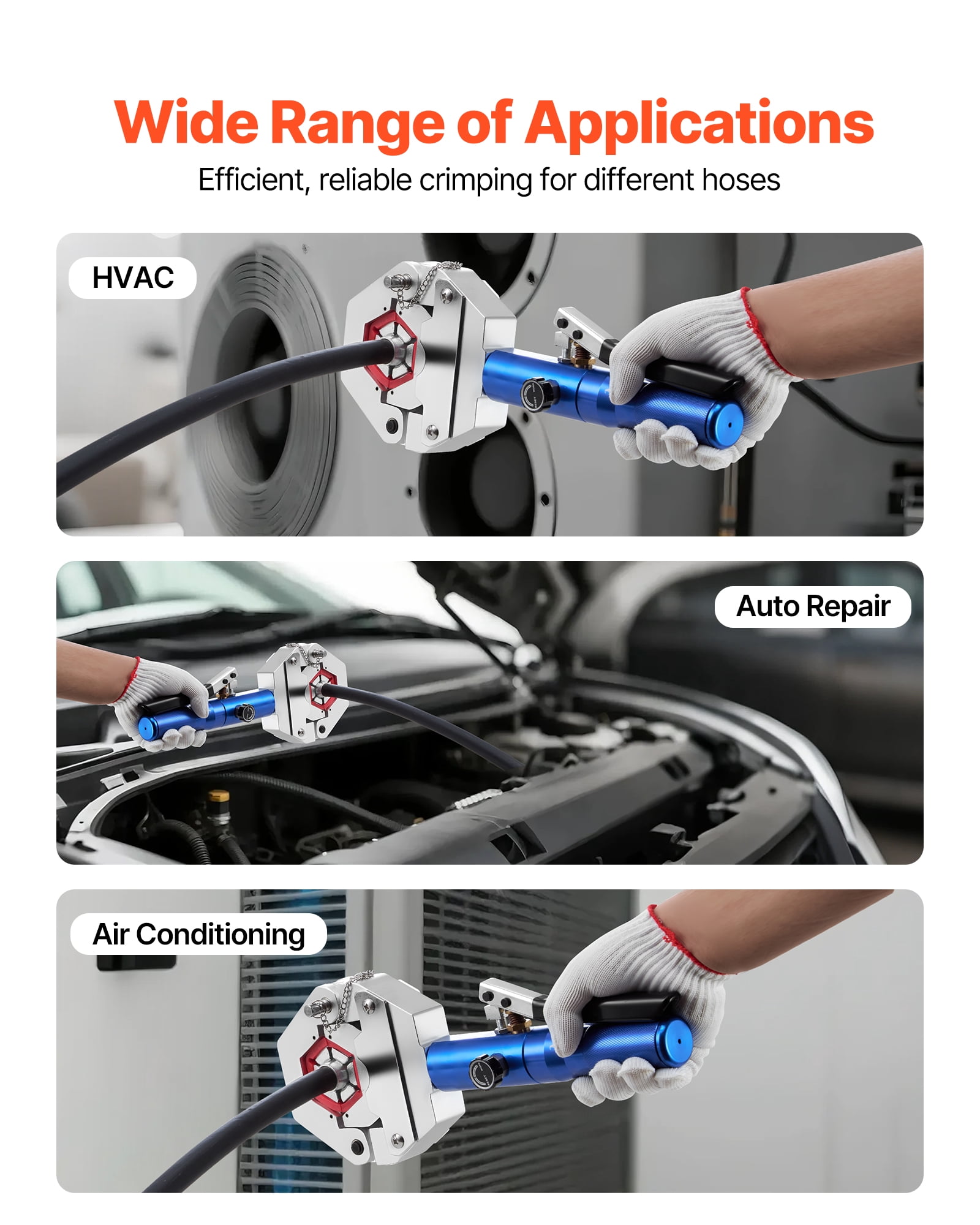 VEVOR Hydraulic Hose Crimper, Hydra-Krimp AC Hose Crimper Kit with 7 Dies Snap-On, Integral Manual Hydraulic A/C Hoses Crimping Tool for Automotive & Air Conditioning Repair - with Carrying Case