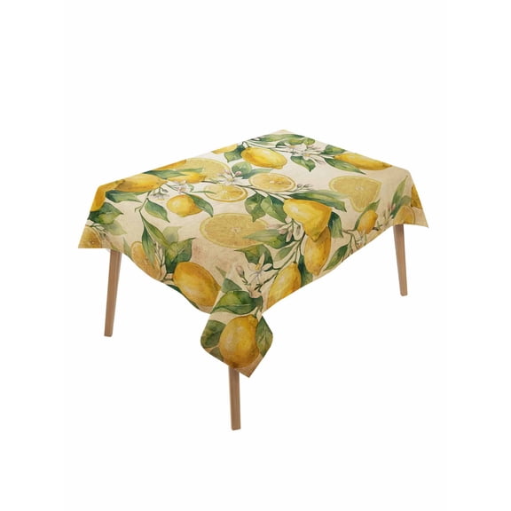 Lemon Table Cloth, Waterproof Tablecloth for Rectangle Tables, Farmhouse Vintage Summer Retro Fruits Yellow Brown Reusable Washable Fabric Table Cover for Restaurant Kitchen Dining Tables 60"x84"