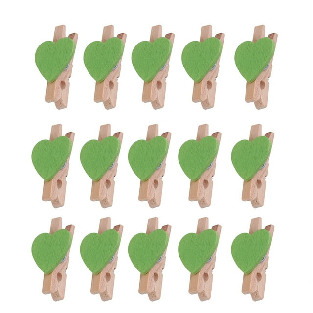 MasteelfCA 100Pcs Decorative Paper Clips Colorful Wooden Craft Clamp Love Shaped Photo Holder for Home Party(Green)