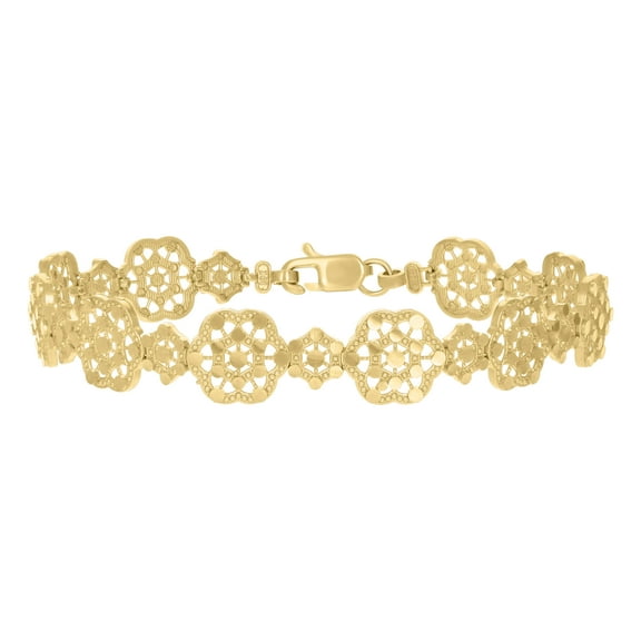 10k Yellow Gold Womens Flower Link 8" Bracelet for Women