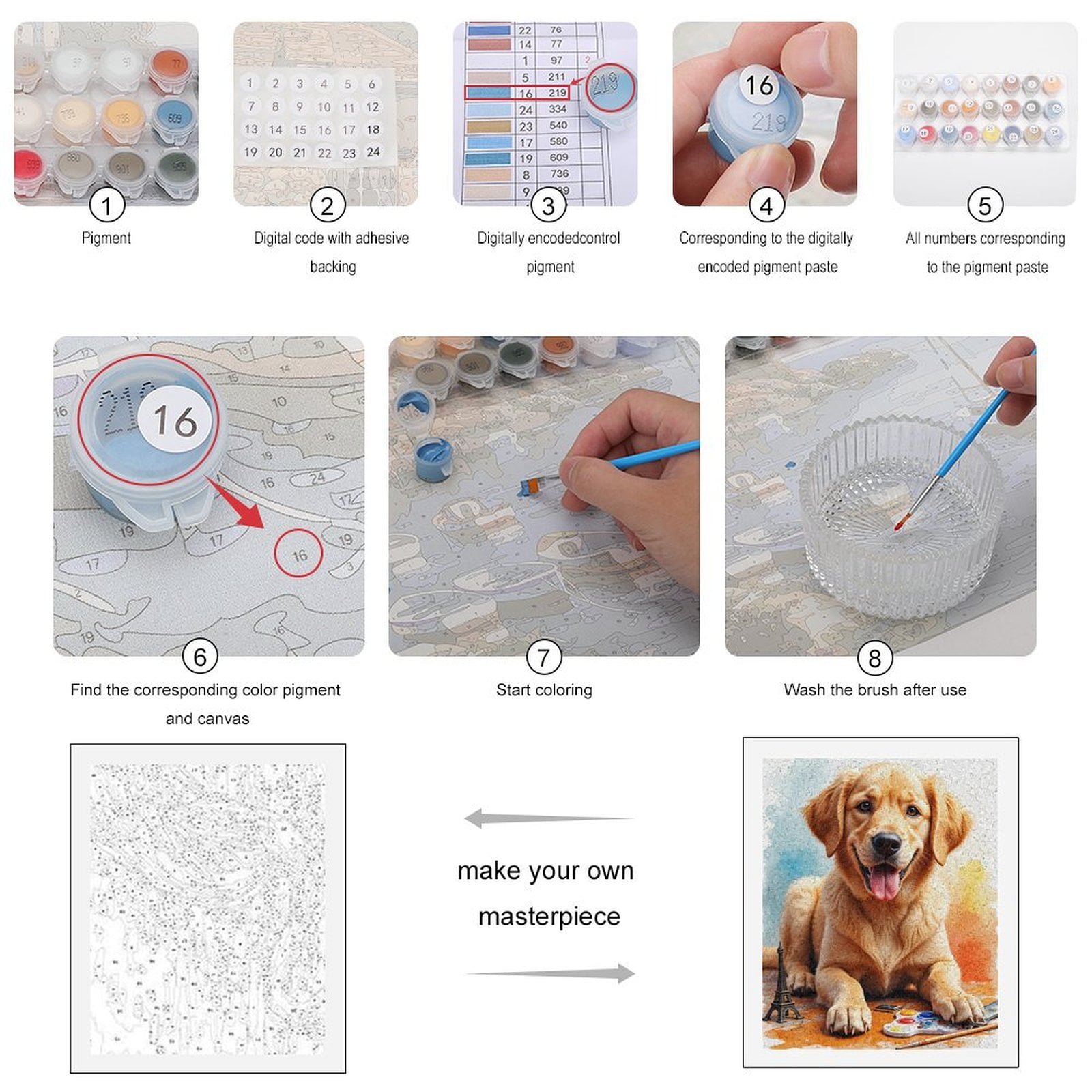 Paint By Numbers Kit for Adults Beginner - Golden Retriever Art Palette Tower DIY Canvas Painting Kits for Adults, Frameless Paint By Number for Adults for Home Wall Decor 16x20 Inch