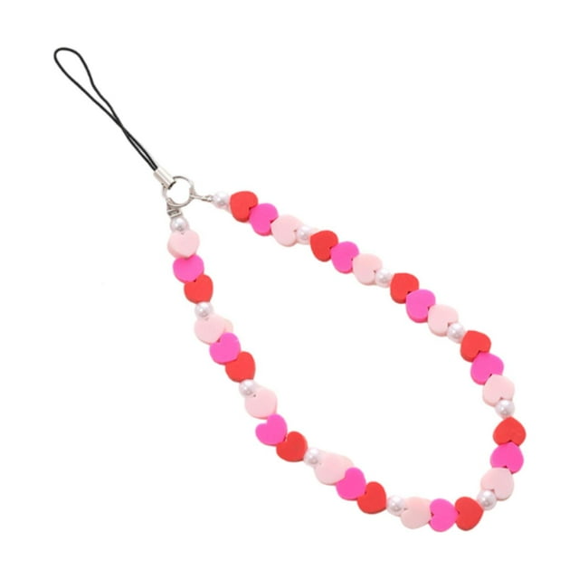 Funda para teléfono, correa para la muñeca, elegantes llaveros, regalo ideal, lindas correas para amuletos de teléfono. Cuentas en forma de corazón
