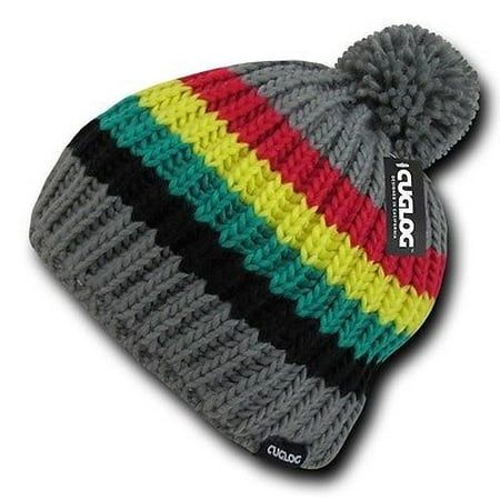 - Gray Rasta Marley Jamaican Warm Woven Winter Sweater Pom Cable Slouch Beanie Hat